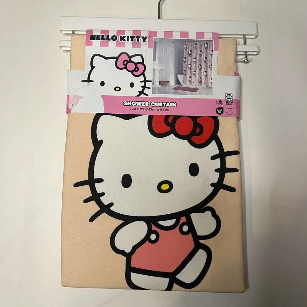 Hello Kitty Pink Flowers Cream background Shower Curtain
